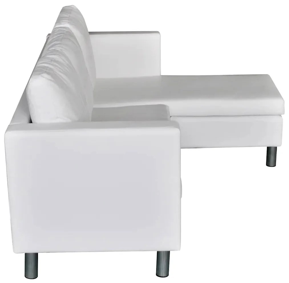 Sofá secional de 3 lugares couro artificial branco