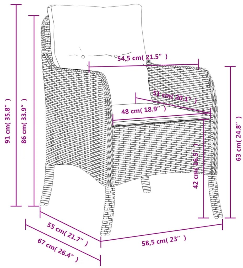 Cadeiras de jardim com almofadões 2 pcs vime PE cinzento