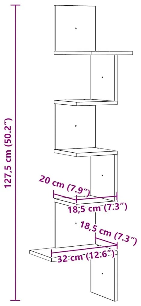 Estante de canto p/ parede 32x32x127,5 cm contraplacado preto