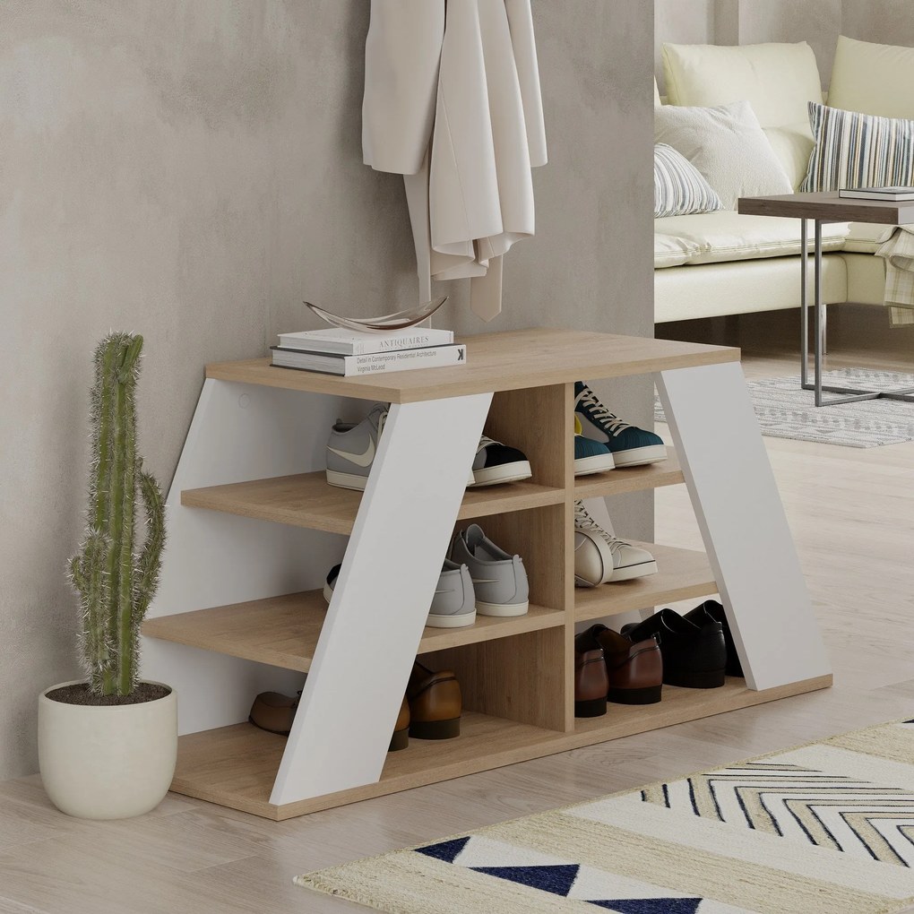Banco Sapateira com Assento – Pyramid Oak – Carvalho e Branco – 105,5x