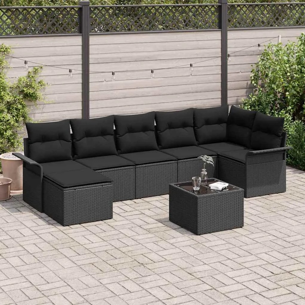 vidaXL Conjunto de Sofá de Jardim 8 pcs Preto vime PE