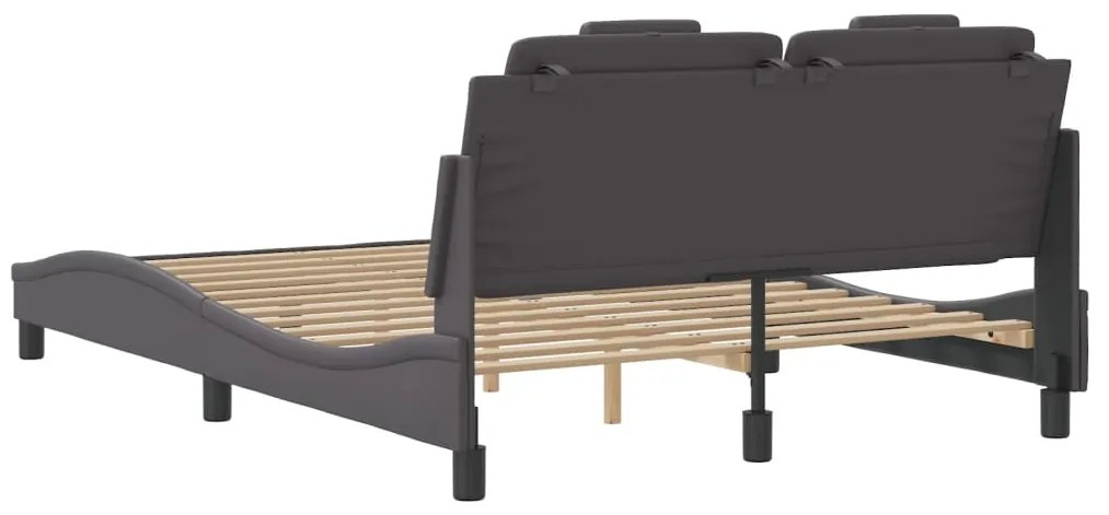 Estrutura cama c/ luzes LED 140x190 cm couro artificial cinza