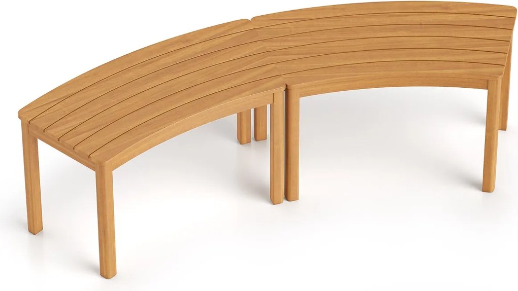 Conjunto de 2 bancos jardim curvos de madeira de acácia para exterior, sem encosto, com capacidade para 180 kg e 2 lugares, para pátio, jardim, alpend