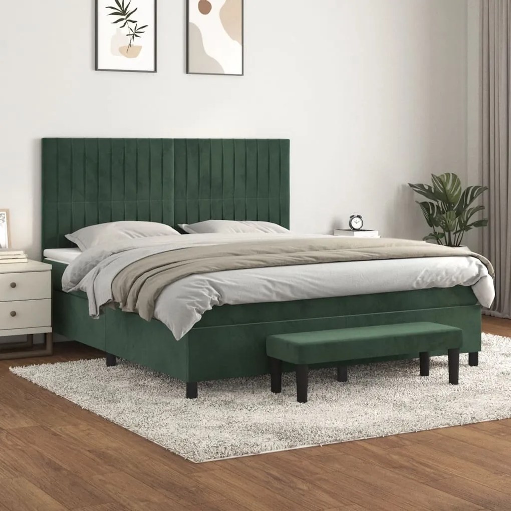 vidaXL Cama com molas/colchão 180x200 cm veludo verde-escuro