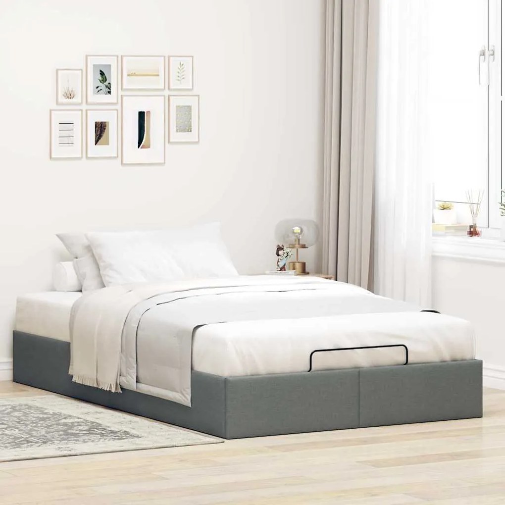 Estrutura de cama otomana sem colchão cinza escuro tecido
