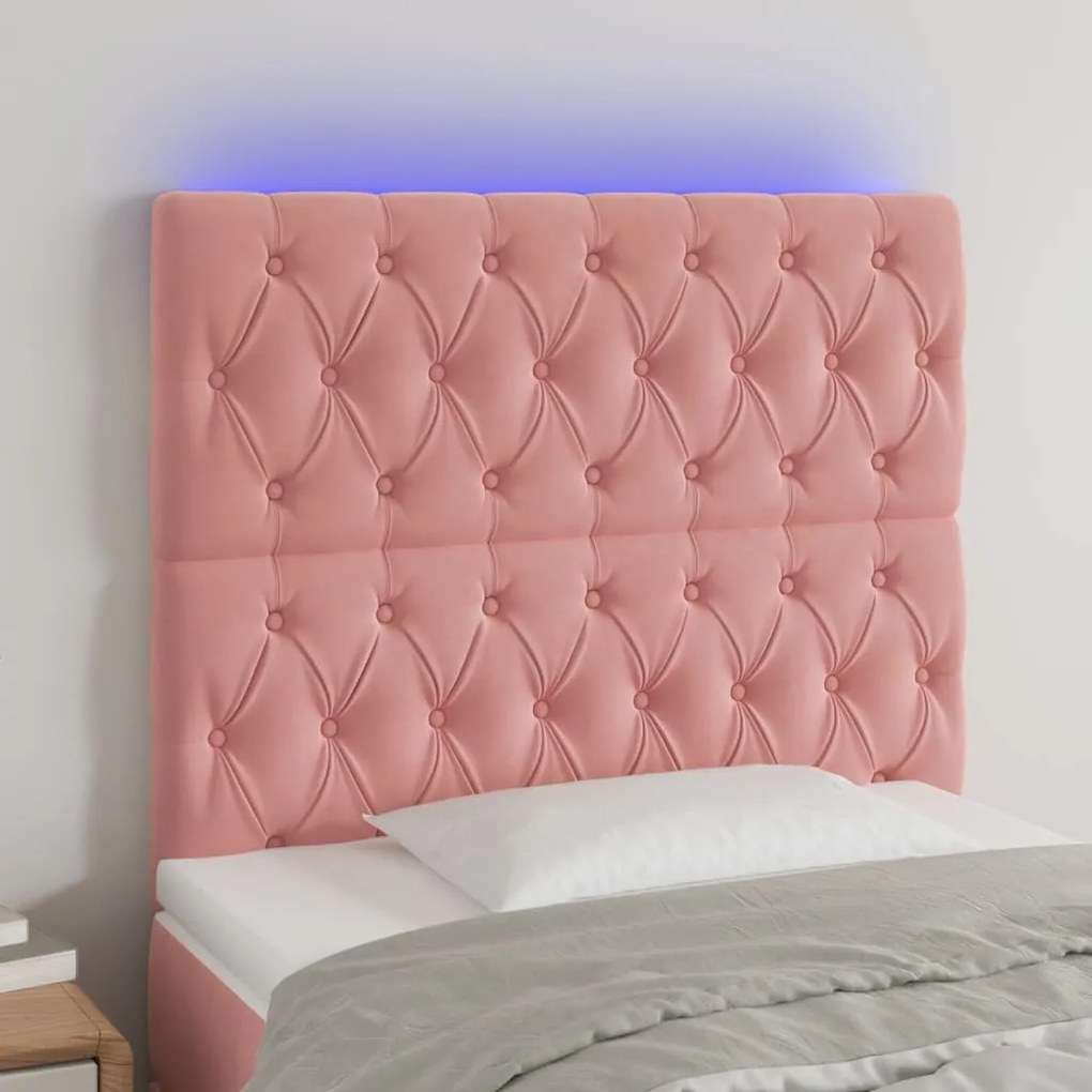 Cabeceira de cama c/ luzes LED veludo 90x7x118/128 cm rosa