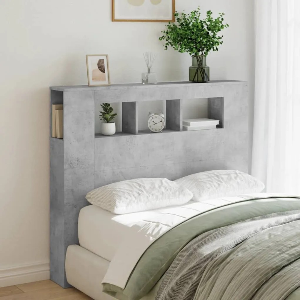 Cabeceira c/ LEDs 120x18,5x103,5 cm cinzento-cimento