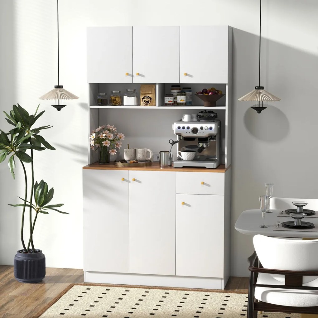 Armário de Cozinha / despensa 100 x 40 x 181 cm com tomadas elétricas, portas USB Branco