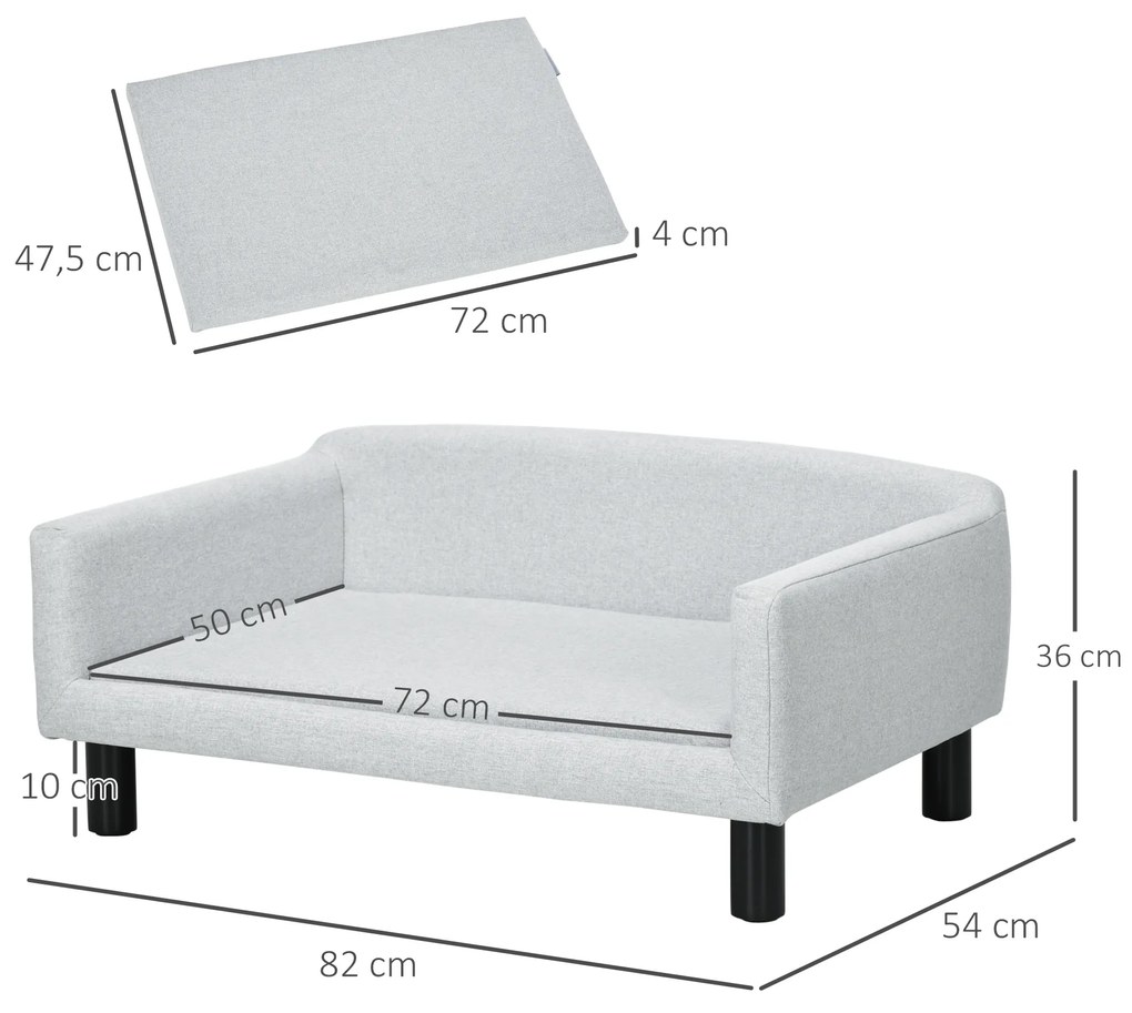 Sofá para Cães Médios e gatos com Pernas de Madeira Cama para Animais de Estimação Capacidade 20 kg 82x54x36 cm Cinzento