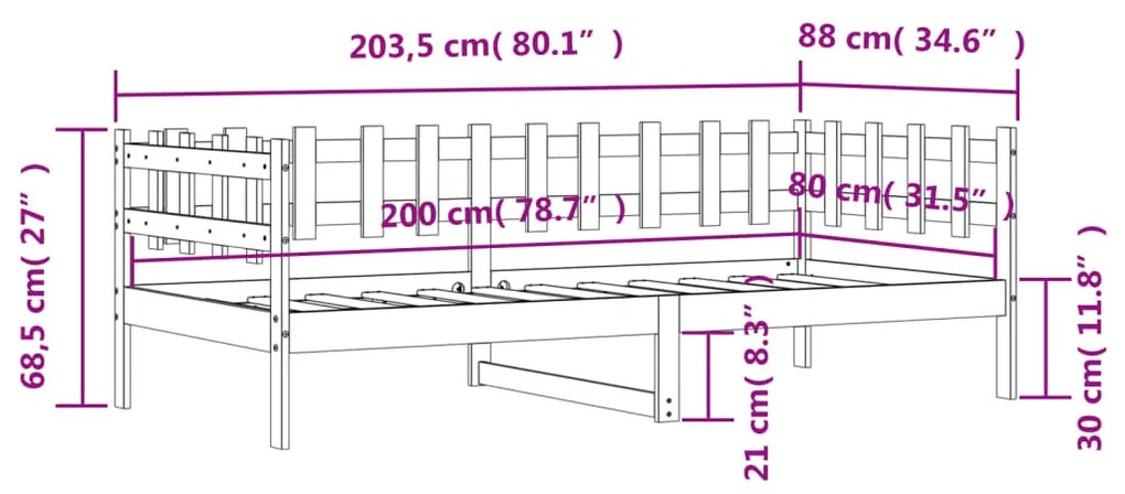Sofá-cama sem colchão 80x200 cm madeira de pinho maciça