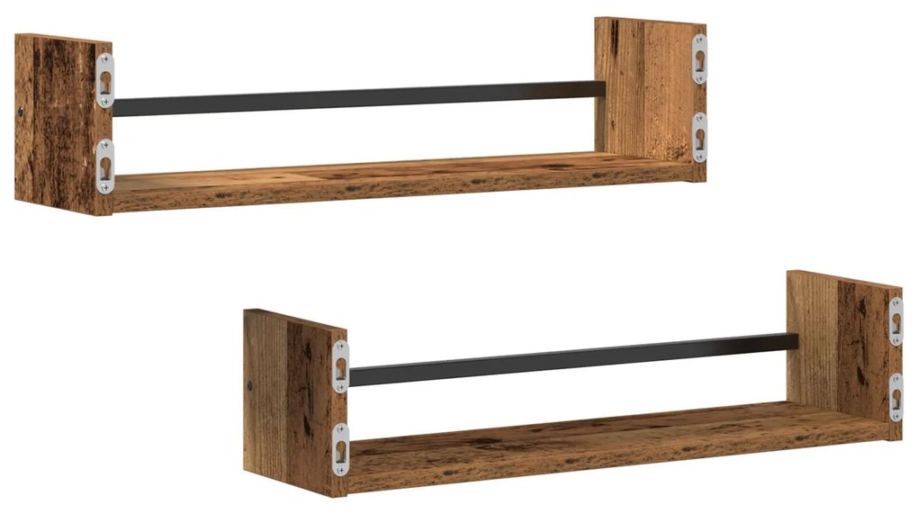 Estantes de Parede 2 pcs Madeira Antiga 60x16x14 cm Madeira Engenharia