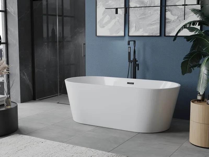Mexen Luna banheira independente 140 x 75 cm, branca, transbordo preto - 52031407500-70