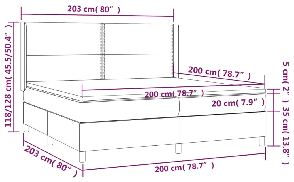 Cama box spring c/ colchão/LED 200x200 cm veludo cinzento-claro