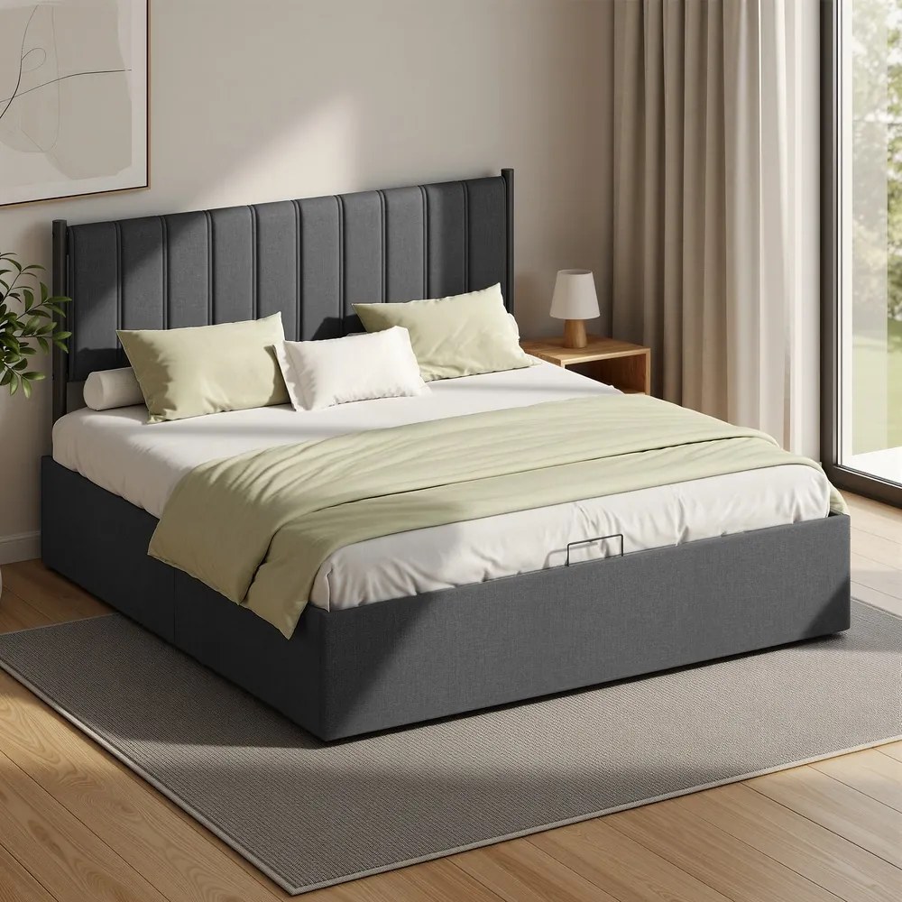 Estrutura de cama, 180 x 200 cm (COLCHÃO NÃO INCLUIDO), com base de ripas rebatível Cinza