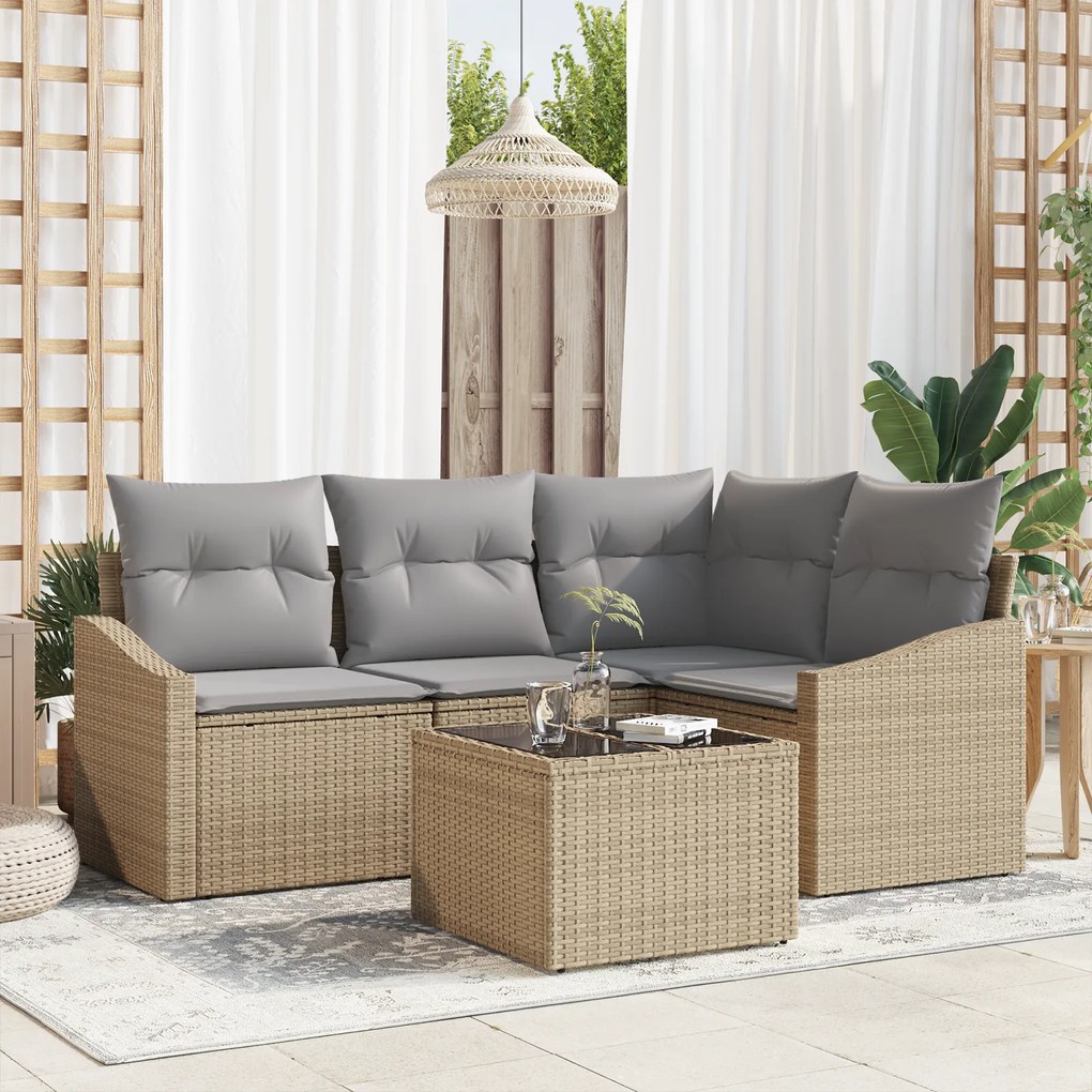 Conjunto de Jantar de Jardim com 5 Peças e Almofadas em Rattan Sintéti