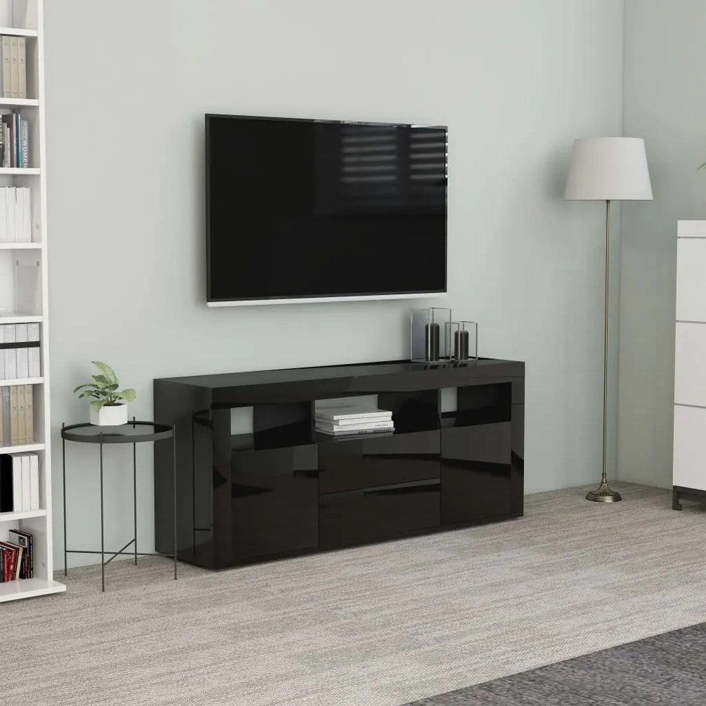 vidaXL Móvel de TV 120x30x50 cm derivados de madeira preto brilhante