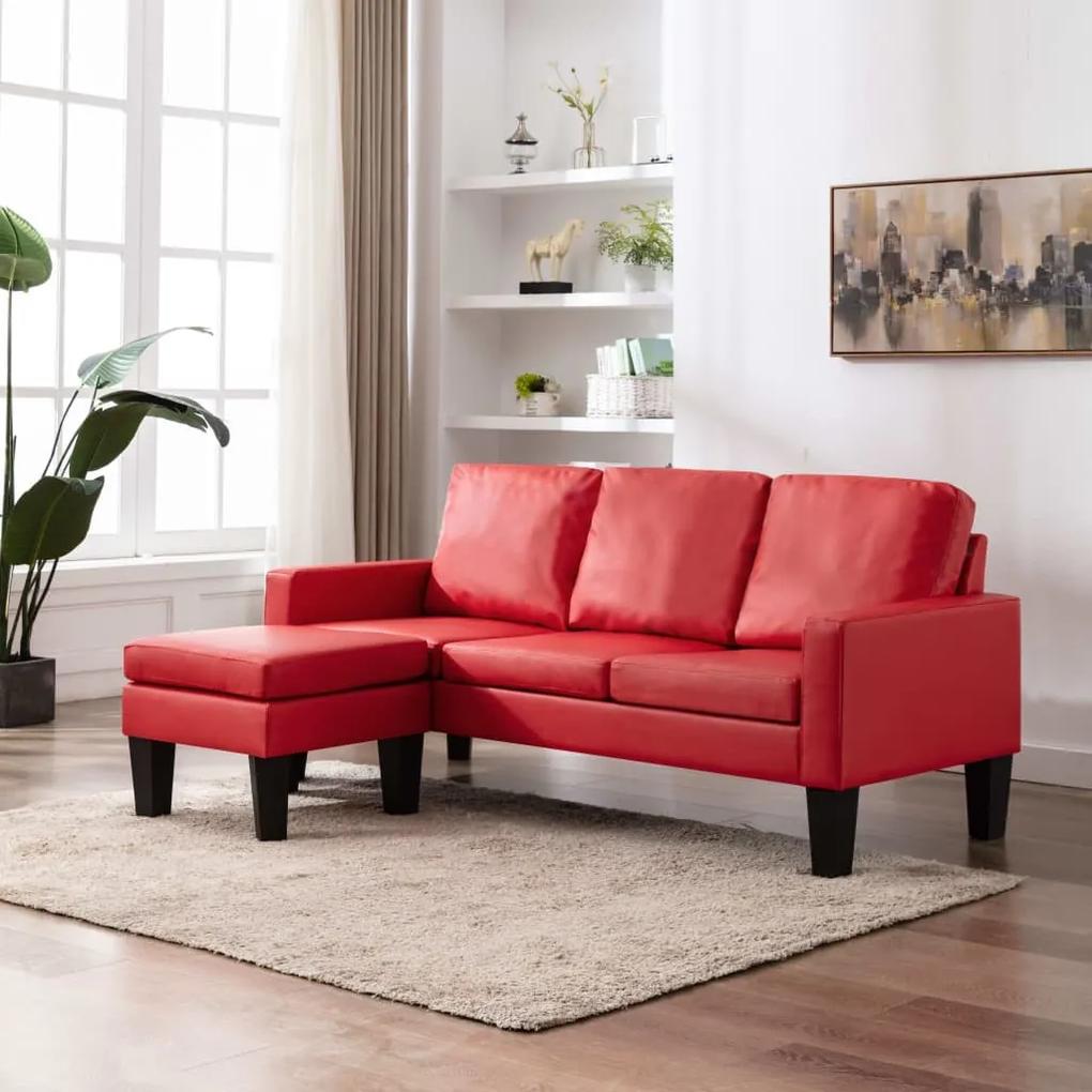 Sofá de 3 lugares c/ apoio de pés couro artificial vermelho