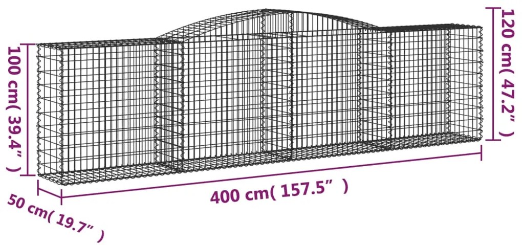 Cestos gabião arqueados 4pcs 400x50x100/120cm ferro galvanizado