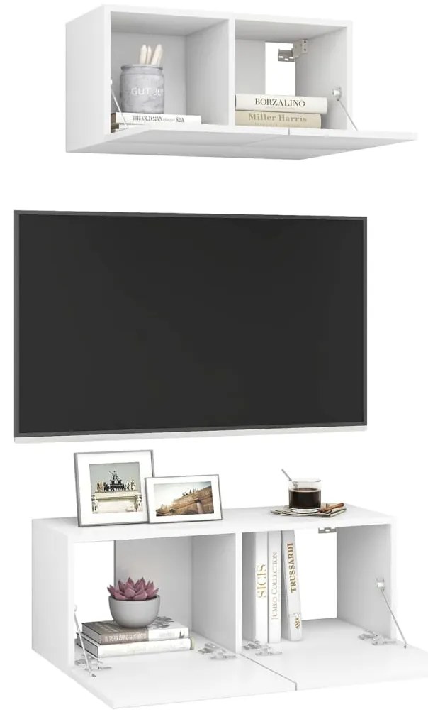 2 pcs conjunto de móveis de TV derivados de madeira branco