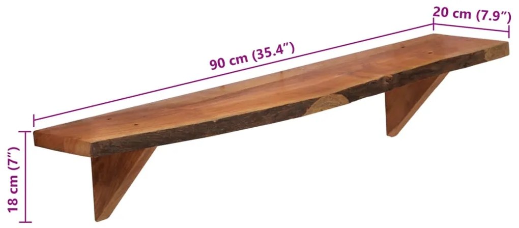 Prateleiras de parede 2 pcs 90x20x18cm madeira de acácia maciça