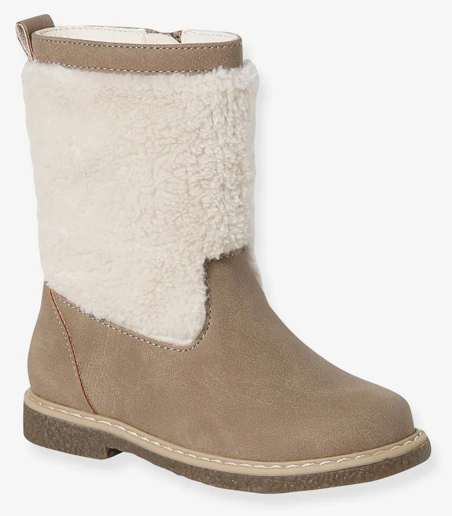 Botas em material sintético com forro e fecho, para menina  toupeira
