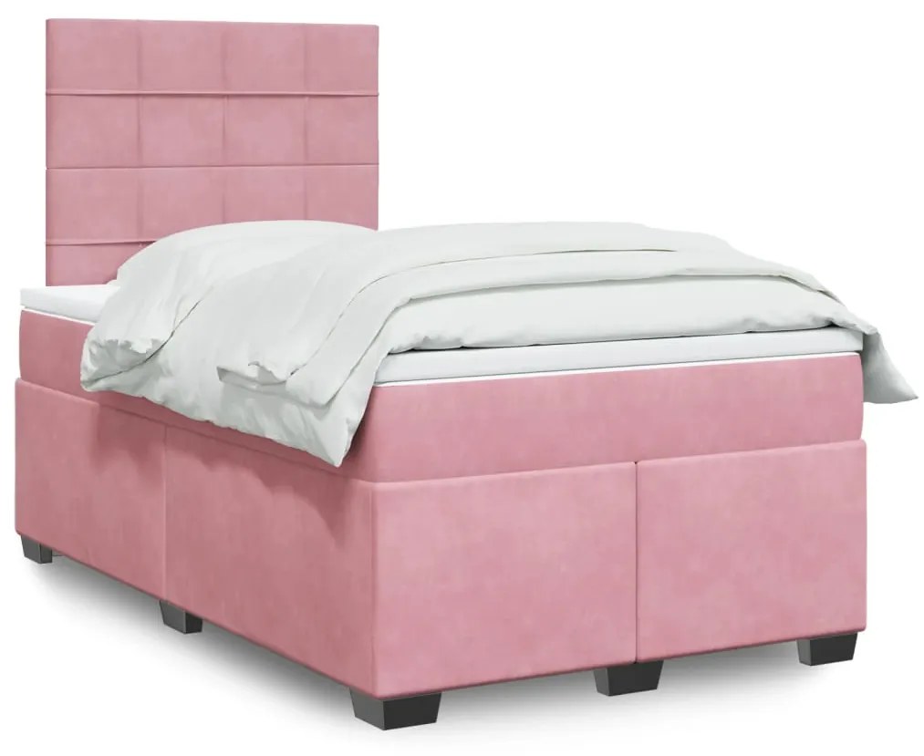 Cama boxspring com colchão 120x190 cm veludo rosa