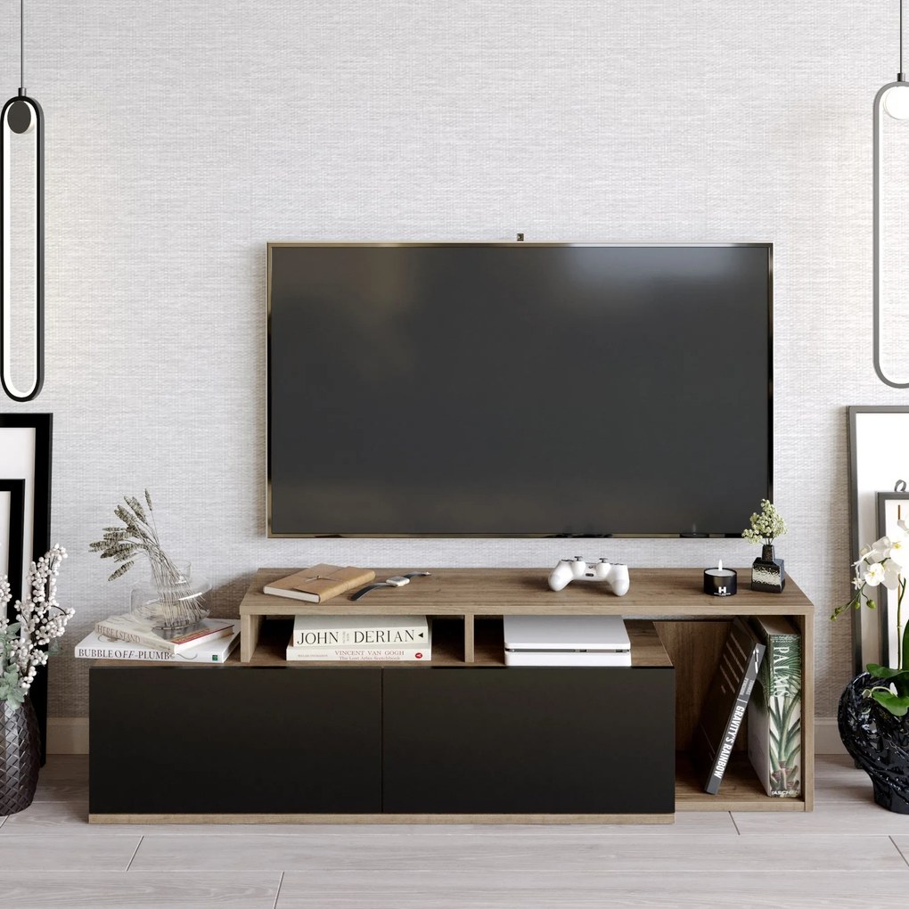 Móvel TV Nexera – Nogueira/Preto – 149,8 x 42,9 x 35,3 cm