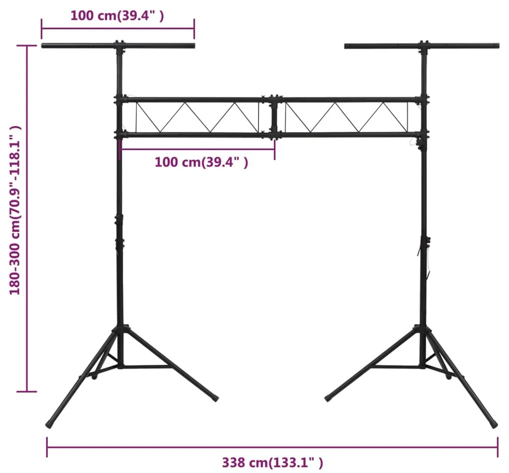 Suporte de iluminação 338x115x(180-300) cm aço preto