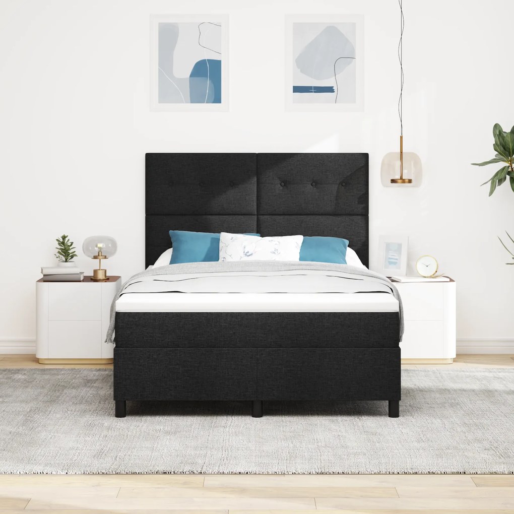 Cama Box com Colchão Preto 140x200 cm Tecido