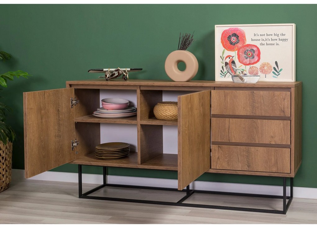 Conjunto de Mobiliário de Sala Laxus – Noz/Preto – TV: 140x50x40 cm, M