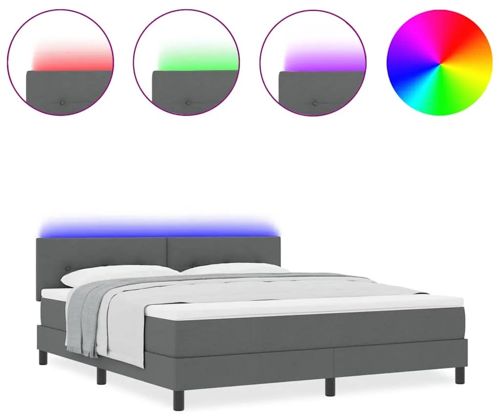 Cama Box Spring com Colchão e LED Cinza Escuro 180x200 cm Tecido
