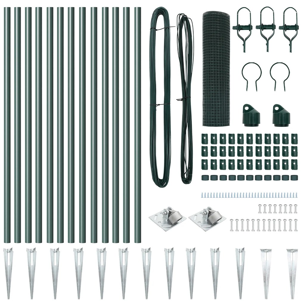 Conjunto de Postes de Cerca de PVC Conjunto de 2 Verde PVC, Metal