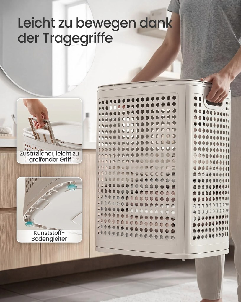 Cesto da roupa suja com tampa, 75 L, estreito, 42,5 x 33 x 57 cm bege cappuccino