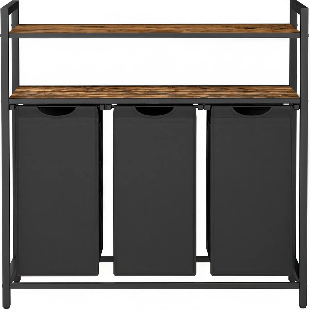 Cesto para roupa suja 120 L com 3 sacos removíveis 92,5 x 33 x 92 cm castanho, preto