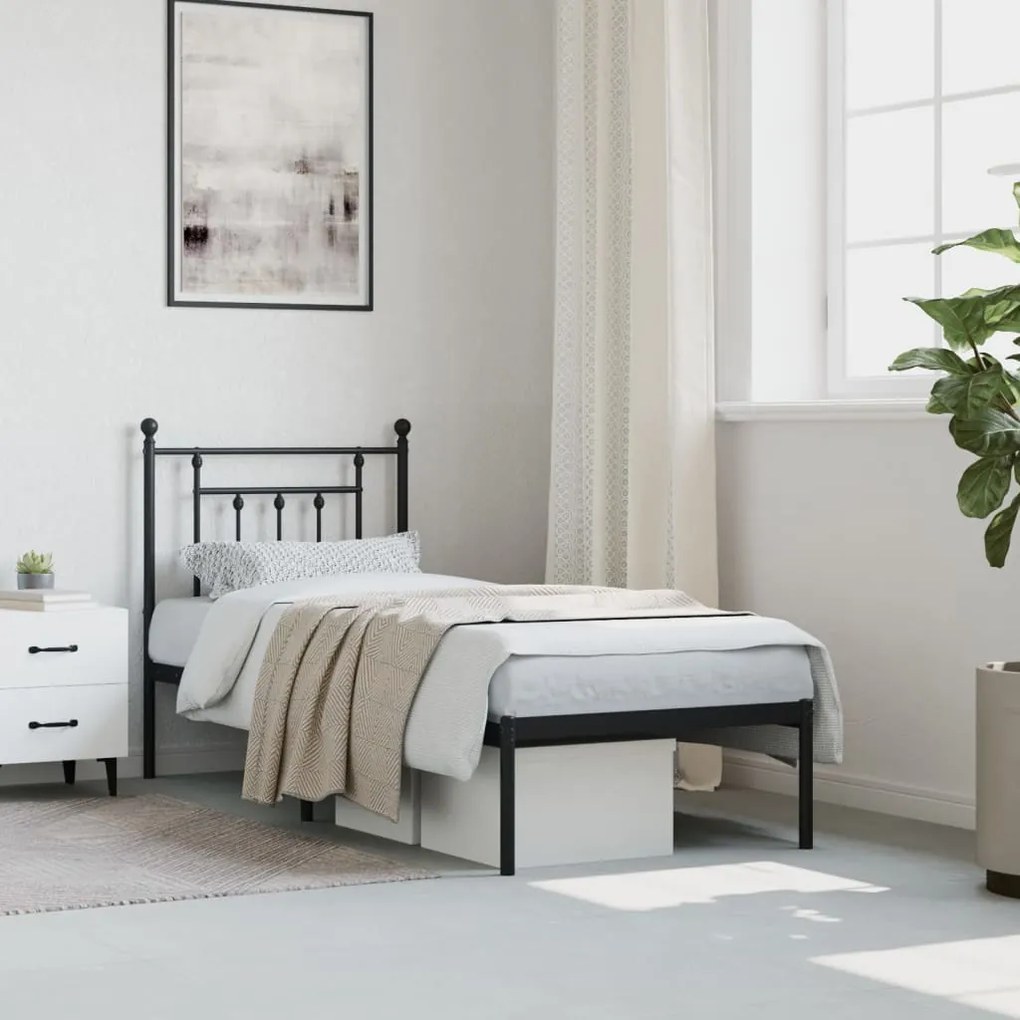 Estrutura de cama metal s/ colchão c/ cabeceira 75x190 cm preto