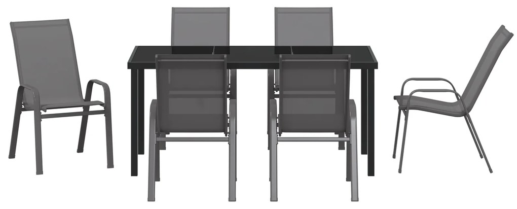 Conjunto de Jantar para Jardim vidaXL de 7 Peças Cinza Textilene e Aço
