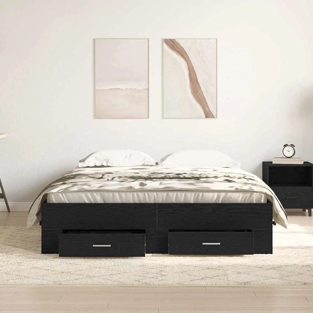 Estrutura de Cama com Gavetas Carvalho Preto Madeira engenheirada