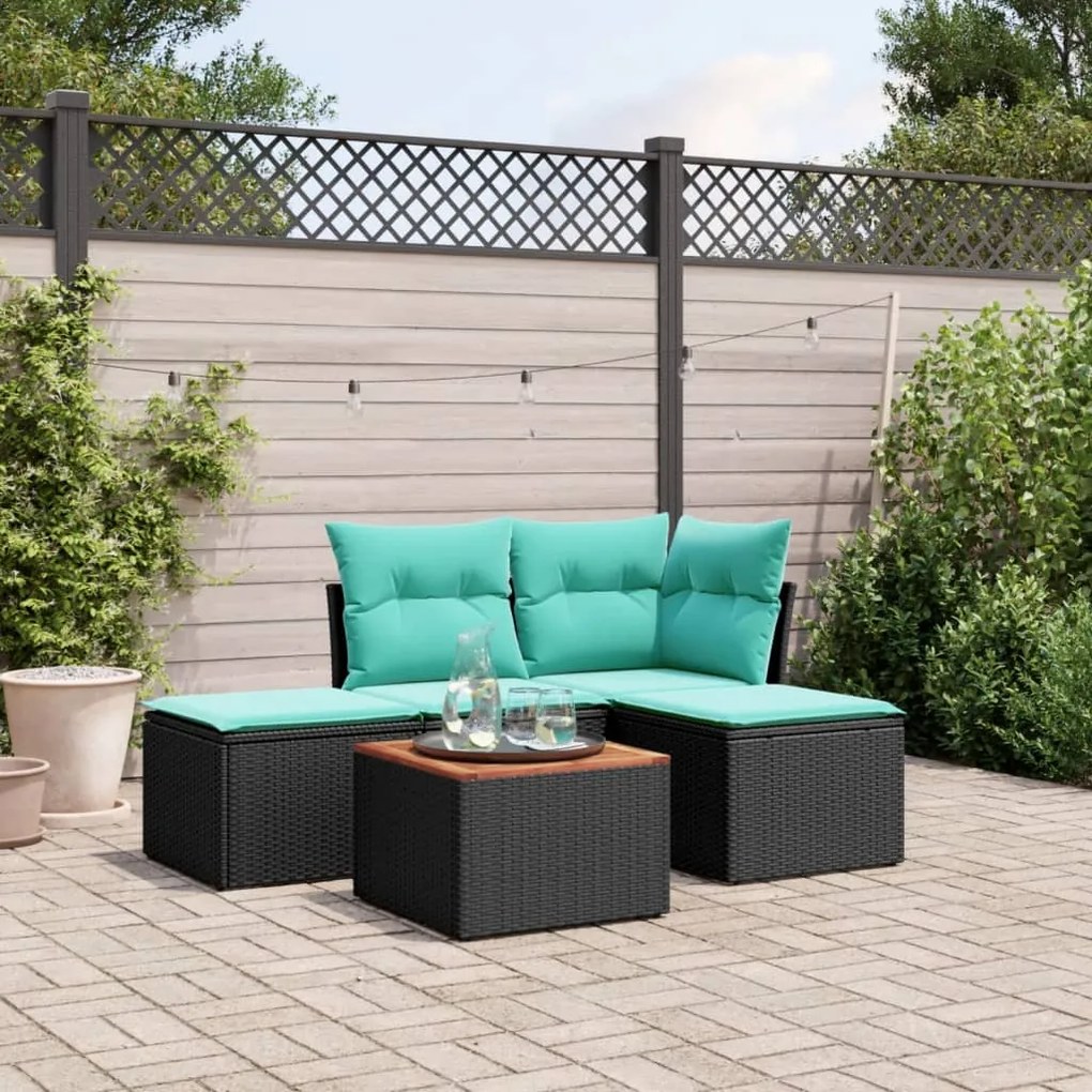 vidaXL 5 pcs conjunto de sofás p/ jardim c/ almofadões vime PE preto