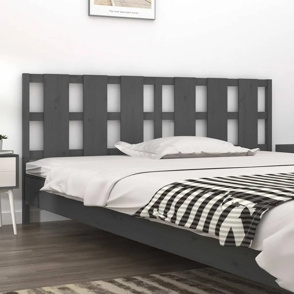 vidaXL Cabeceira de cama 125,5x4x100 cm pinho maciço cinzento