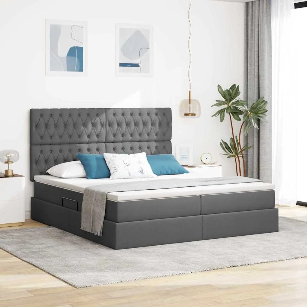 vidaXL Cama com luzes de tira LED Cinza Escuro 200 x 200 cm tecido