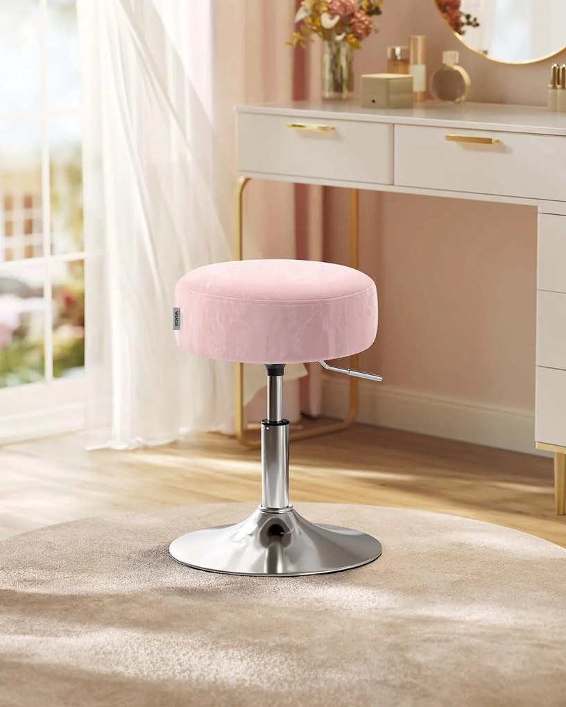 Banco para toucador com altura ajustável e rotação de 360°, Rosa Pastel