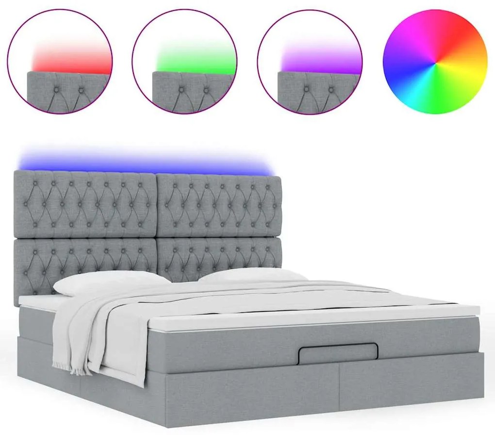 Estrutura cama otomana colchão 160x200 cm tecido cinzento claro