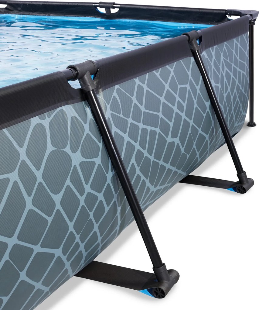 Piscina Retangular Stone de 220 x 150 x 65 cm com bomba de filtragem e cobertura - cinzenta