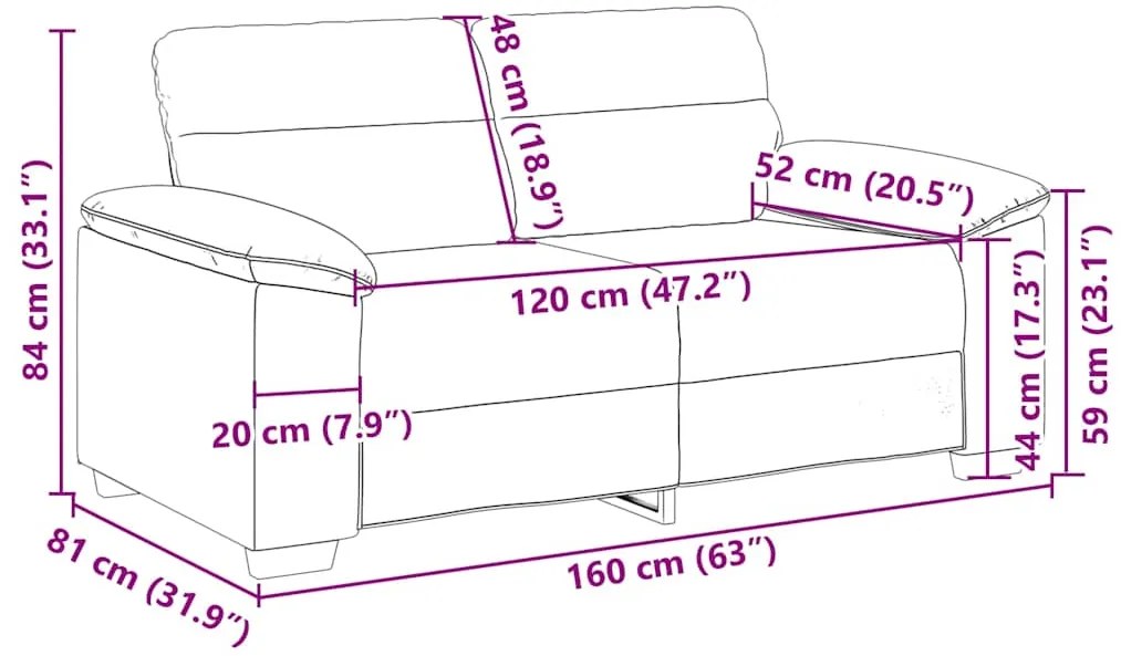 Sofá de 2 lugares em tecido 120 cm cinzento-claro