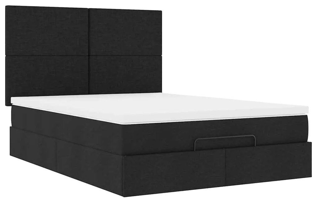 Estrutura de cama otomana com colchão 140x190 cm tecido preto