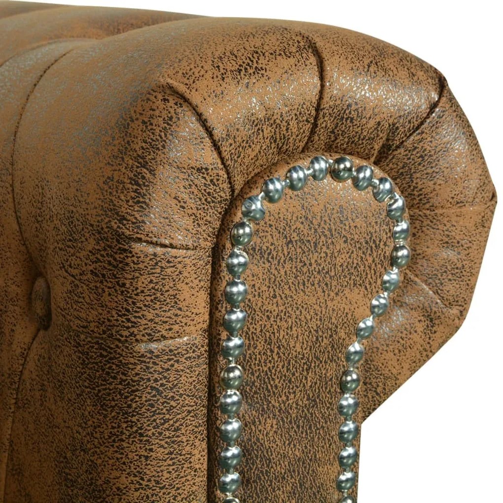 Sofá Chesterfield 2 lugares couro artificial castanho