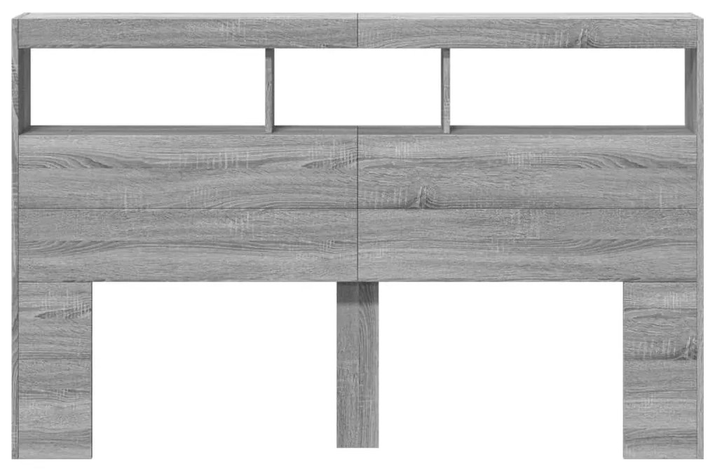 Armário de cabeceira c/ luzes LED 160x17x102 cm cinzento sonoma