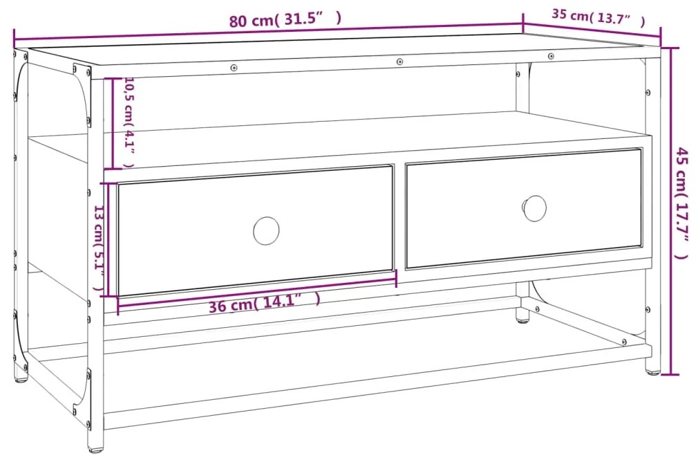 Móvel de TV 80x35x45 cm derivados de madeira cinzento sonoma