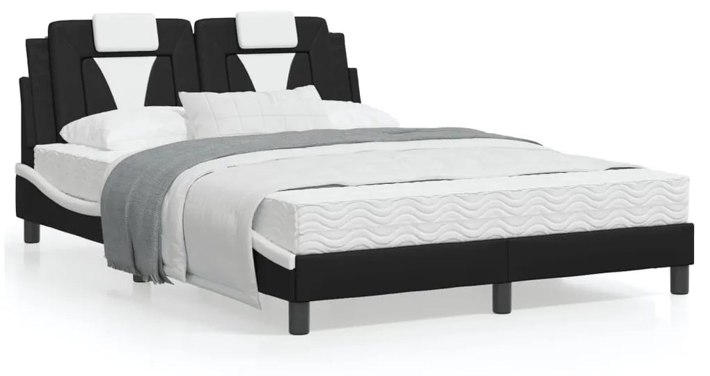 vidaXL Estrutura cama c/ luzes LED 120x200cm couro artif. preto/branco