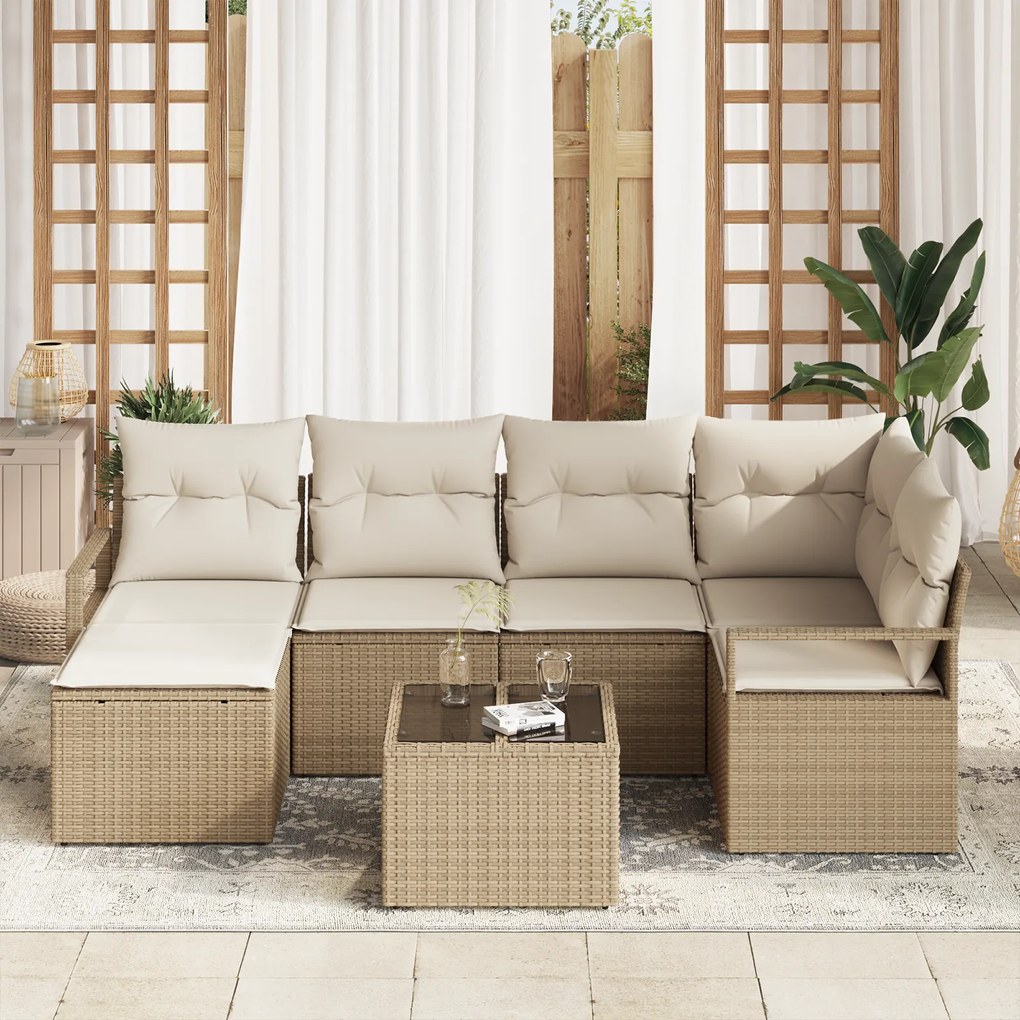 Conjunto de Sofá de Jardim vidaXL de 7 Peças com Almofadas Rattan Poli